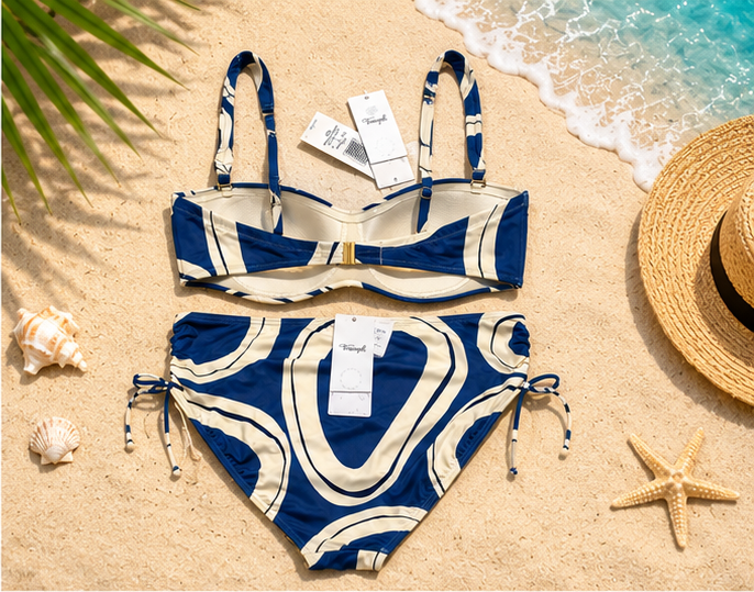 Triumph Summer Allure DP i Midi X niebiesko-kremowy strój kąpielowy - tył