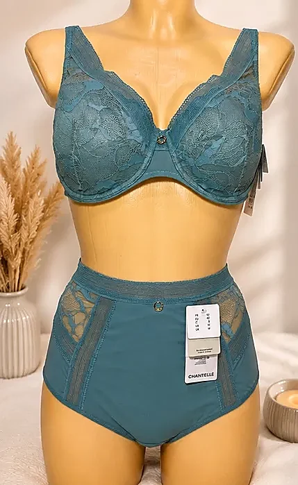 Chantelle True Lace komplet 80E i figi 40 zielono-turkusowy - przód