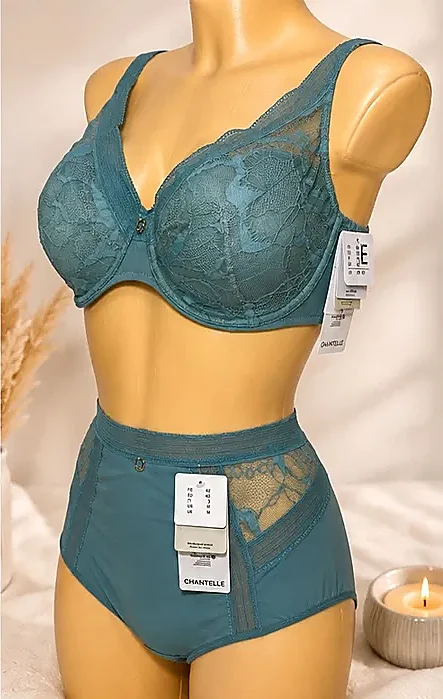 Chantelle True Lace komplet 80E i figi 40 zielono-turkusowy - bok