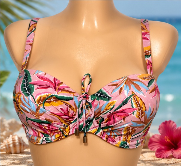 Kwiatowy biustonosz kąpielowy Prima Donna Sirocco 65E Pink Paradise - przód