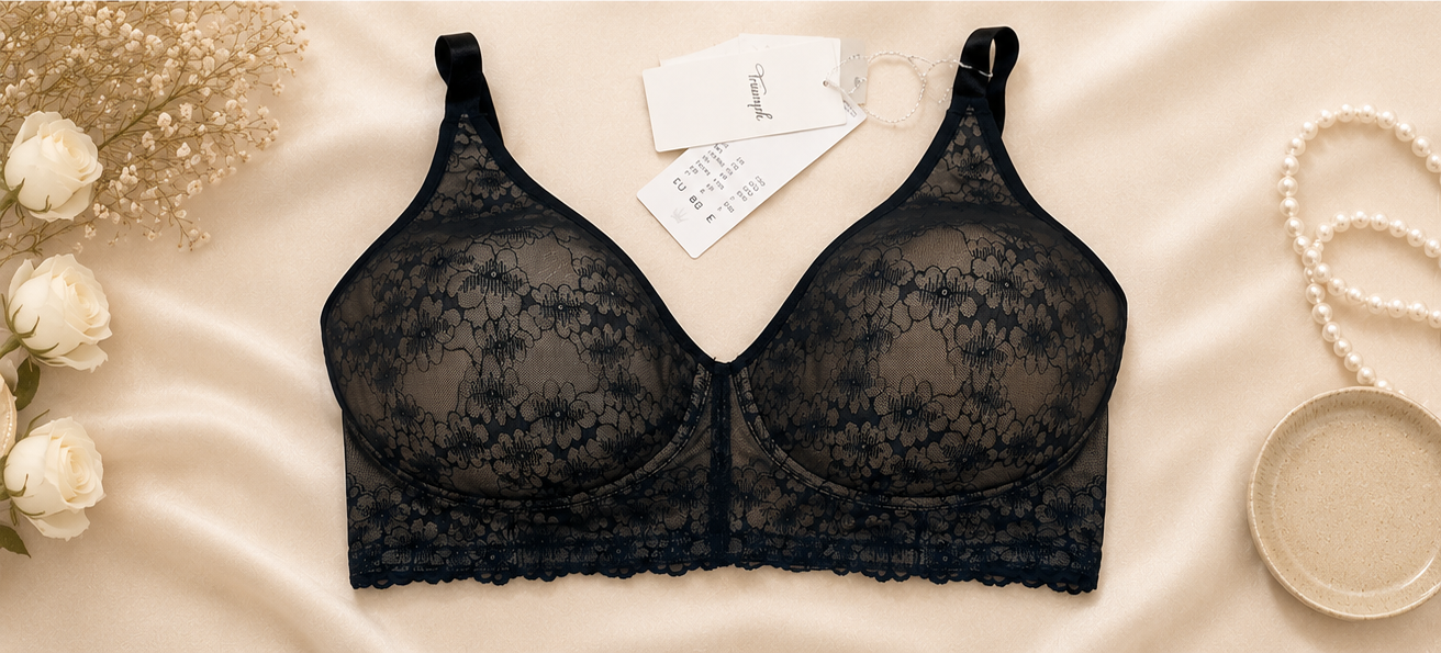 Triumph Bright Spotlight P nude bra with black lace 85E - front