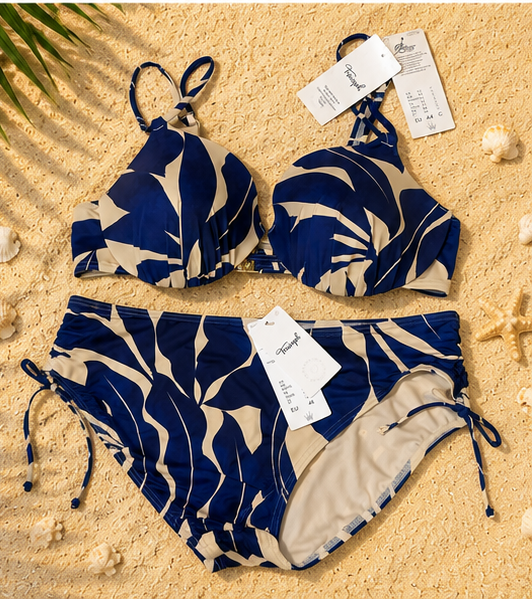 Triumph Summer Allure beige and navy two-piece swimsuit 44C/46 - front