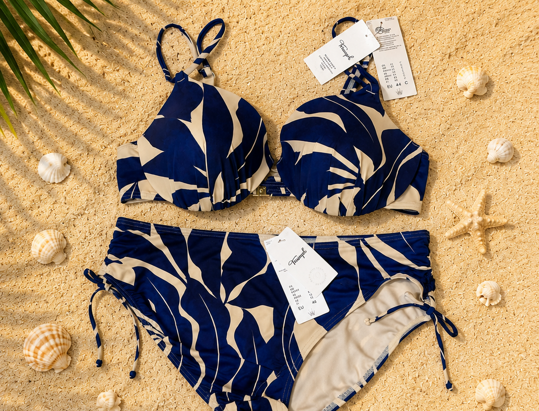 Triumph Summer Allure beige and navy two-piece swimsuit 44C/46 - complete set