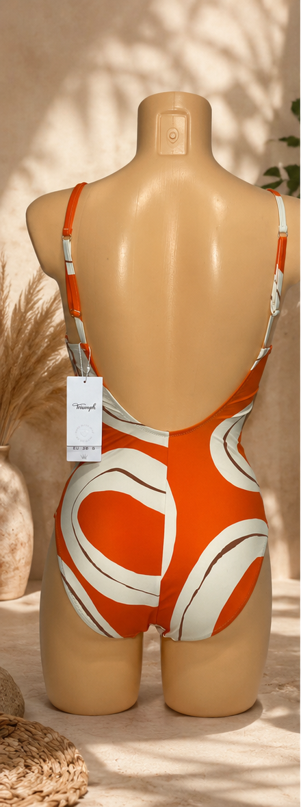 Triumph orange and cream one-piece swimsuit - back