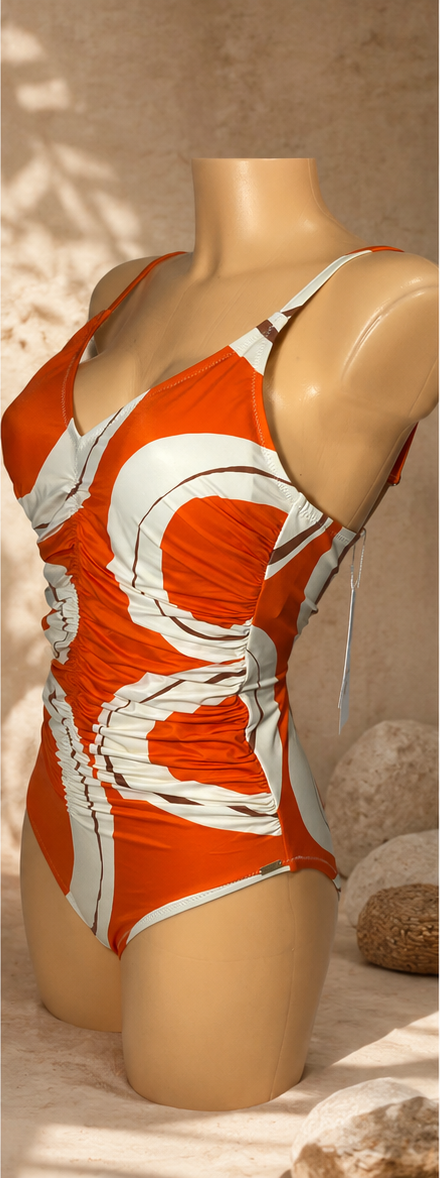 Triumph orange and cream one-piece swimsuit - side